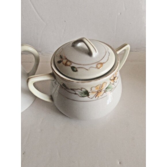 Nippon Hand-Painted Floral with Gold Trim Sugar Bowl & Creamer Set - Picture 6 of 13